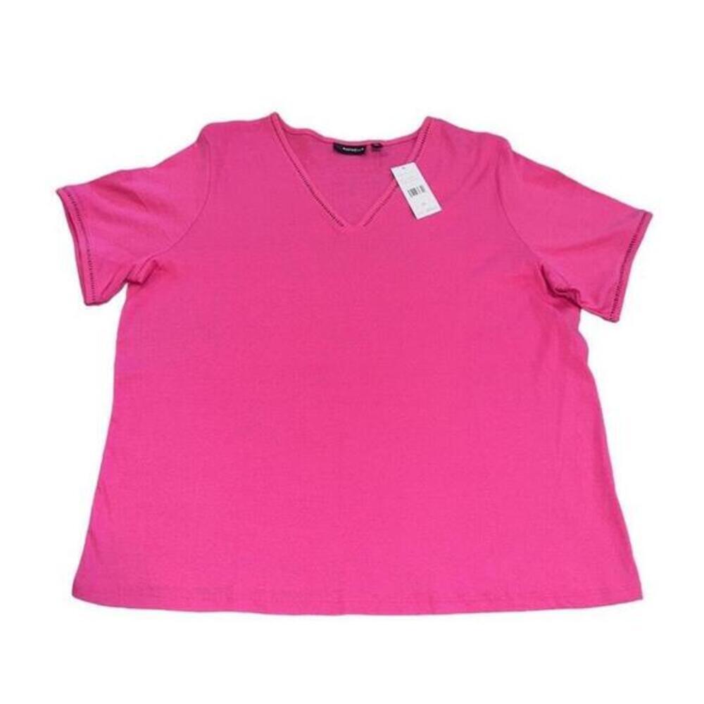 Rafaella Ladies' V-Neck Short Sleeve Top Size 2X  Pink New